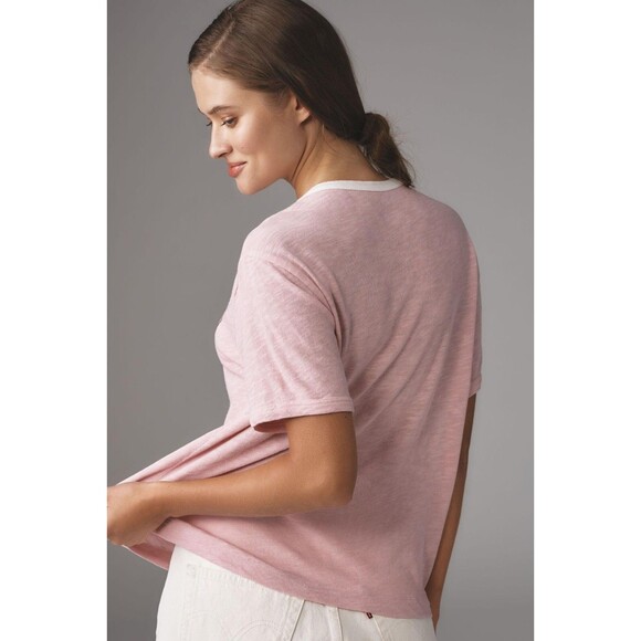 Pilcro Anthropologie Mountain Loop Ringer Tee Blouse Top Printed Pink XS 278102 - Picture 4 of 8